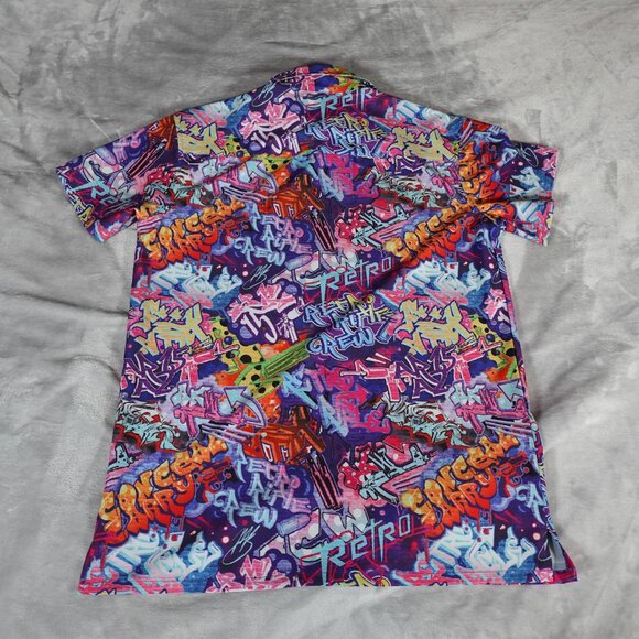 Retro Rifle Graffiti Button Shirt Mens Large Stretch Colorful Art - Picture 6 of 9